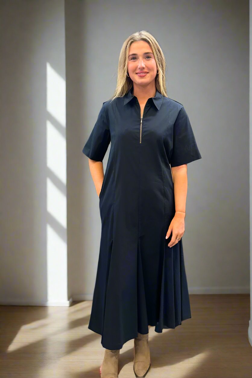Zip Trunk Dress in French Navy F65 3348 by Mela Purdie