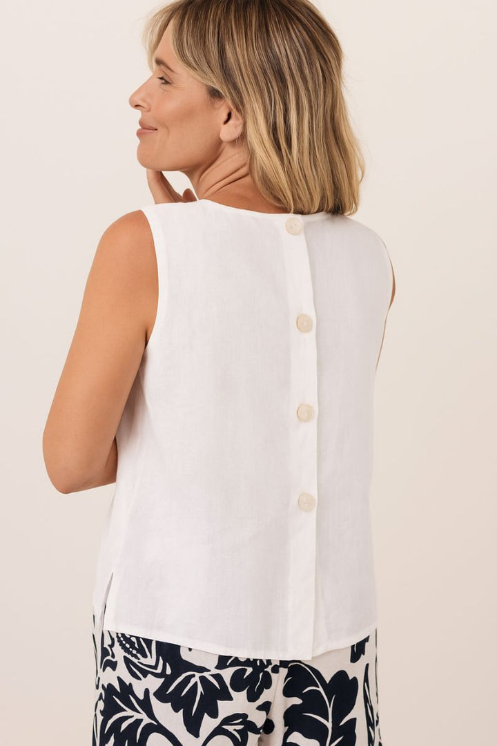Linen Button back top in white by See Saw in White / 8