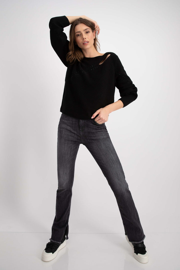 Cut-Out Jumper with Bling 807602MNR in Black by Monari in 36