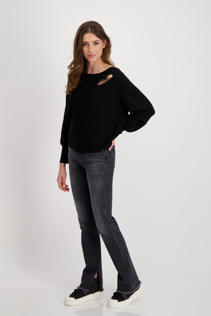 Cut-Out Jumper with Bling 807602MNR in Black by Monari in 36