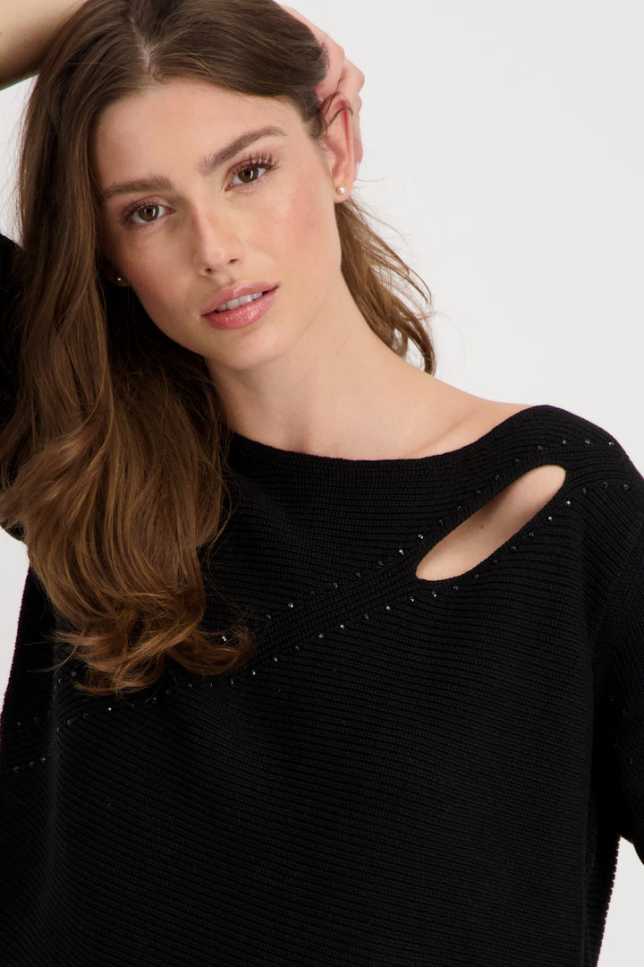 Cut-Out Jumper with Bling 807602MNR in Black by Monari in 36