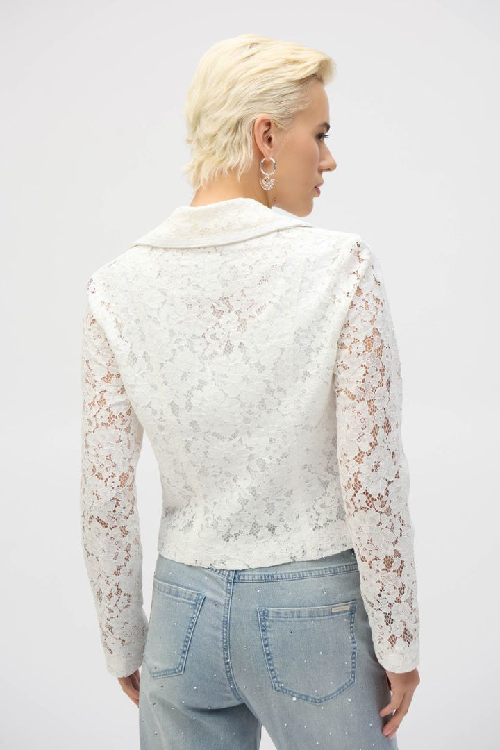 Lace Fitted Moto Jacket in white 252920 by Joseph Ribkoff in XS