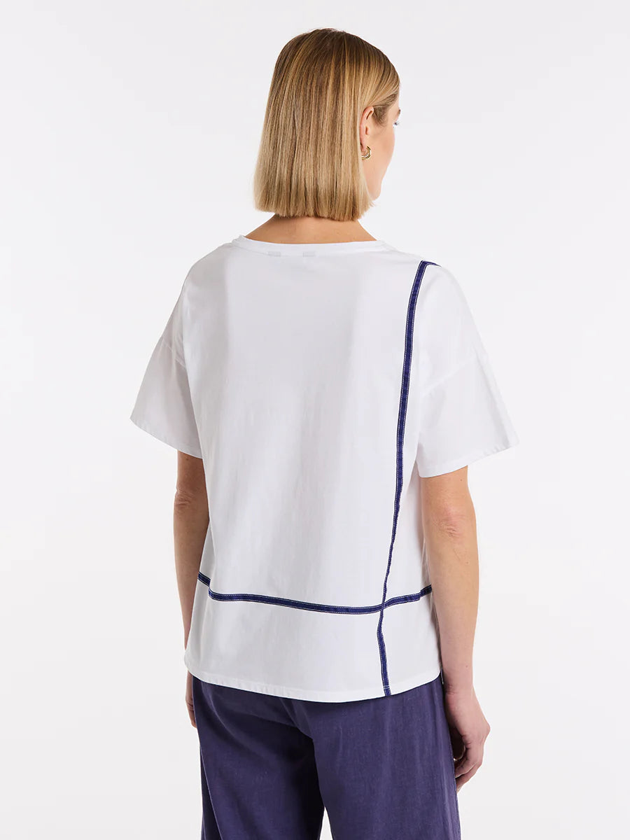 Boxy Tape Trim Tee YTMS57477 in White by Marco Polo - back