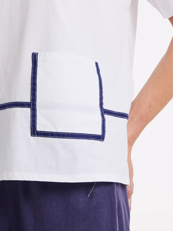 Boxy Tape Trim Tee YTMS57477 in White by Marco Polo in XS