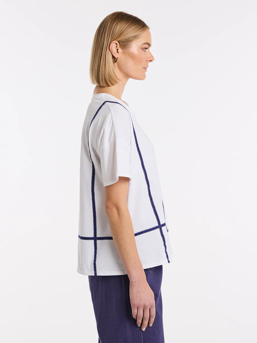 Boxy Tape Trim Tee YTMS57477 in White by Marco Polo - side