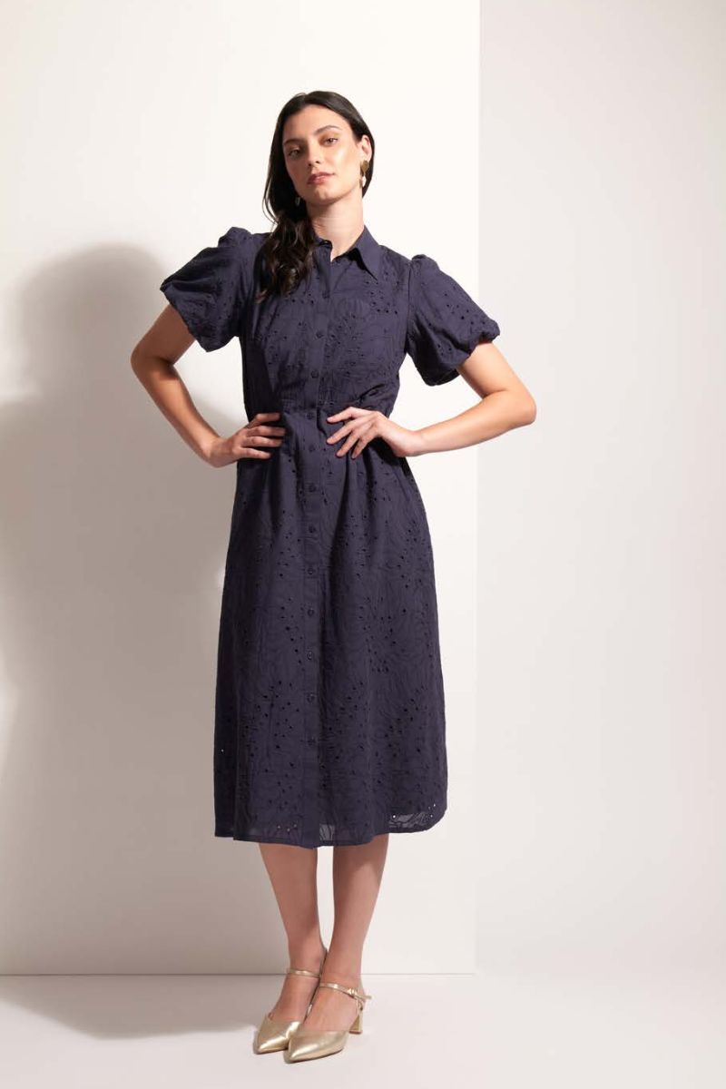 Cut Above Dress in Palm True Navy By Foil Clothing