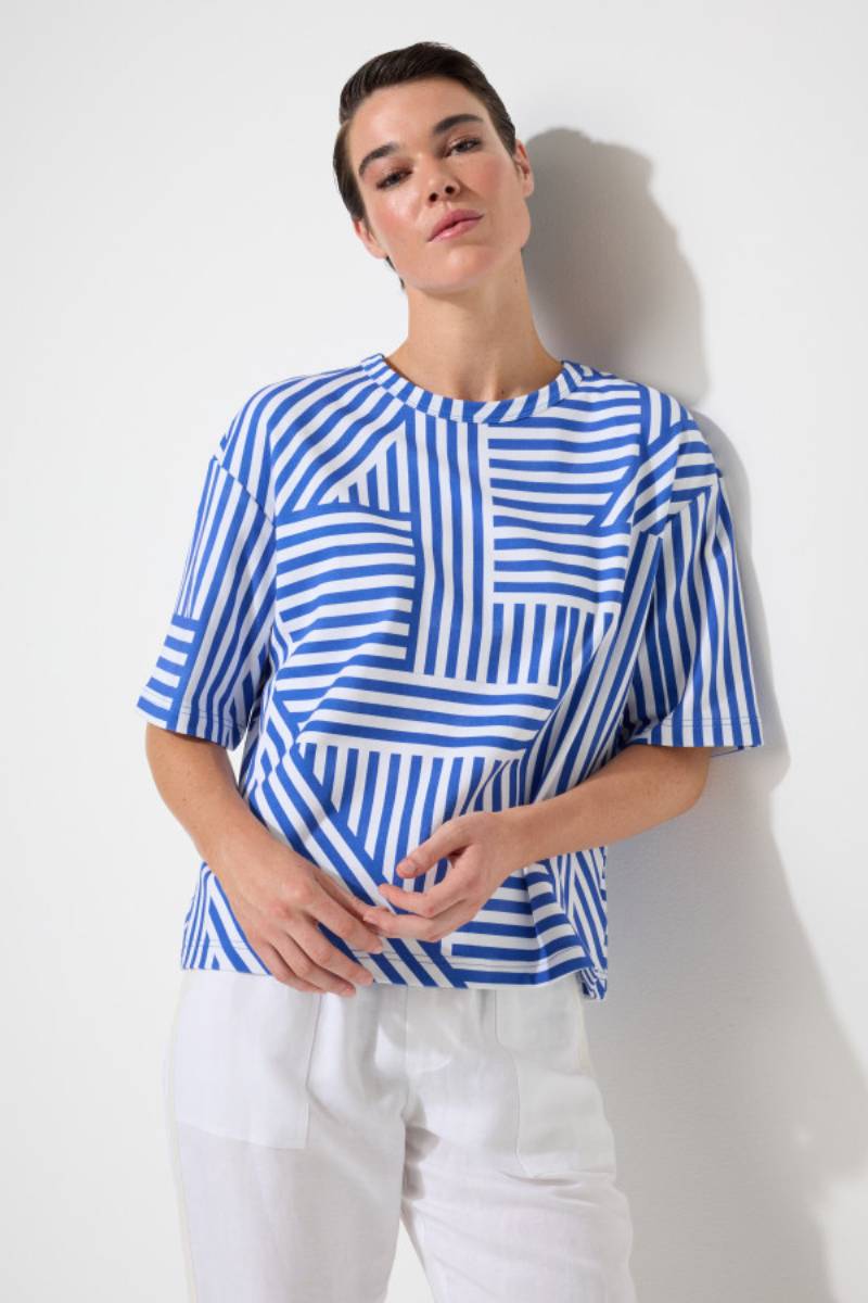 The Spliced Stripe Tee YTMP7497 in Blue Mist & White stripe by Marco Polo