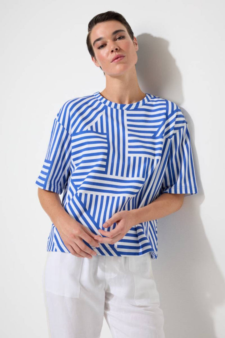 The Spliced Stripe Tee YTMP7497 in Blue Mist & White stripe by Marco Polo in Indigo Stripe / XS