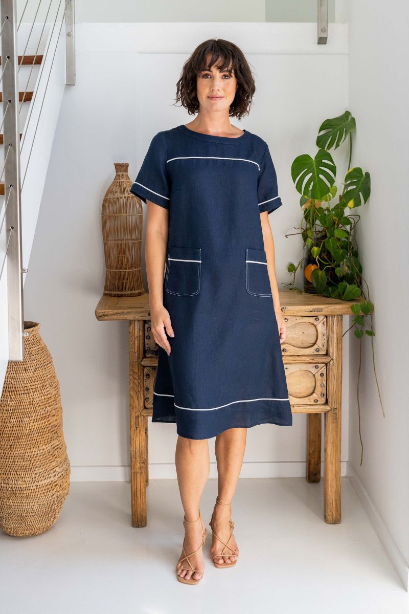 Linen Trim Stitch detail dress  by See Saw