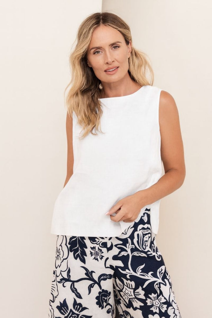 Linen Button back top in white by See Saw in White / 8