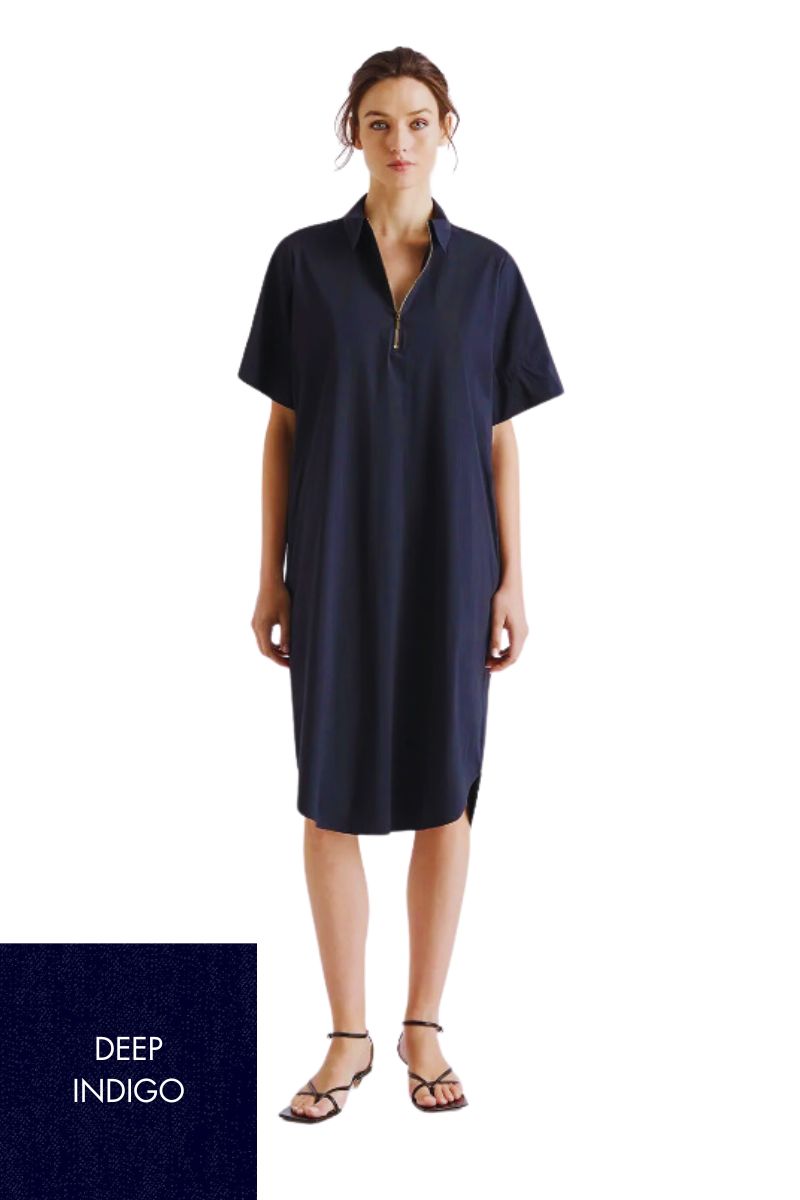 SS Zip Front Dress in Denim Deep Indigo F415 3243 by Mela Purdie