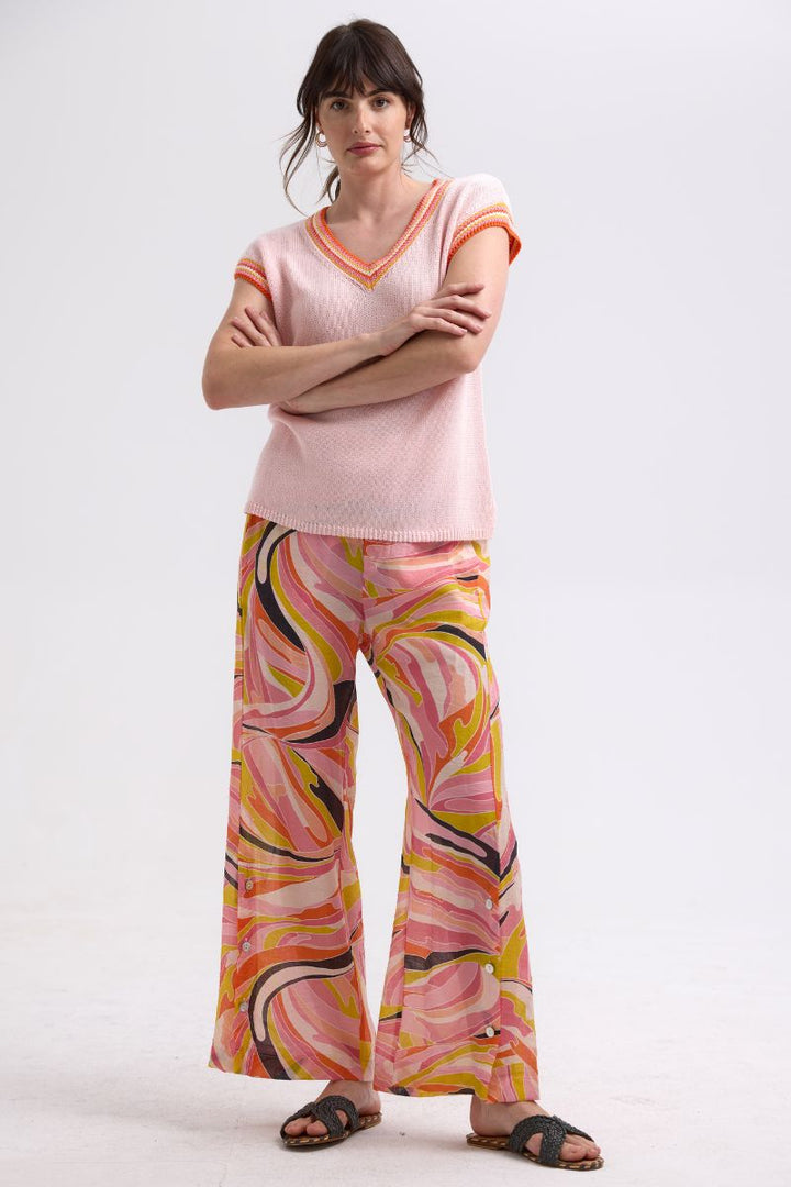 Stripe Trim Top ZP7722 by Zaket & Plover in blush in Blush / XS