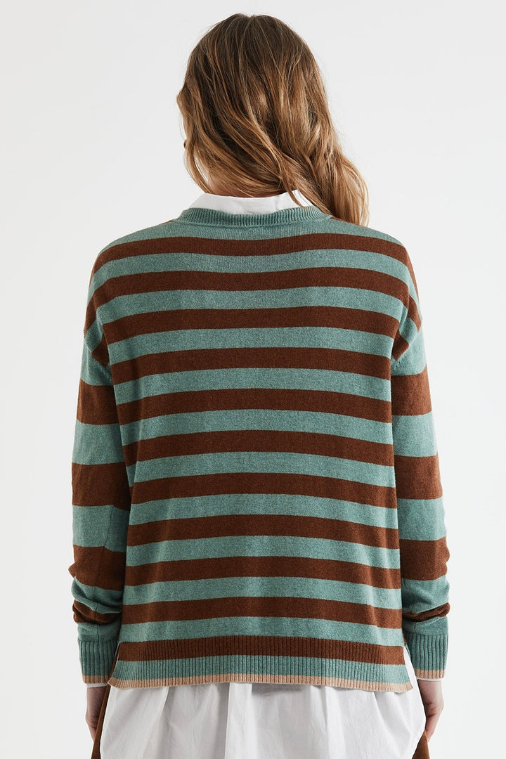 Block Stripe Crew in Moss ZP7127 by Zaket & Plover in XS / Moss