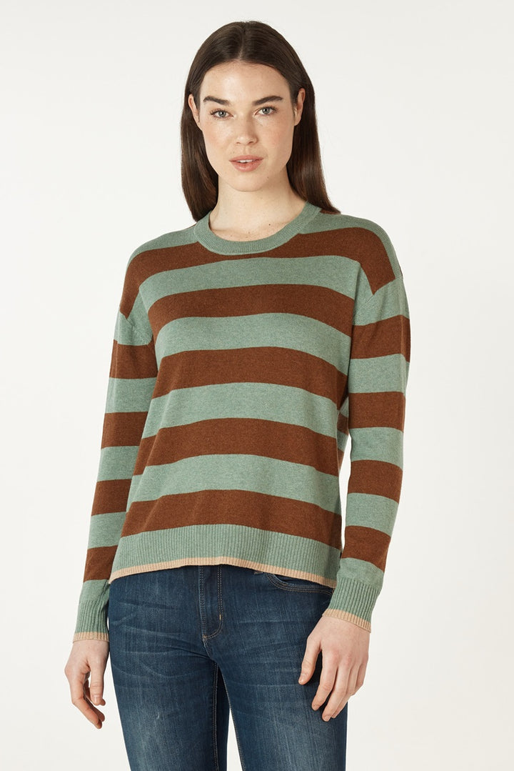 Block Stripe Crew in Moss ZP7127 by Zaket & Plover in XS / Moss
