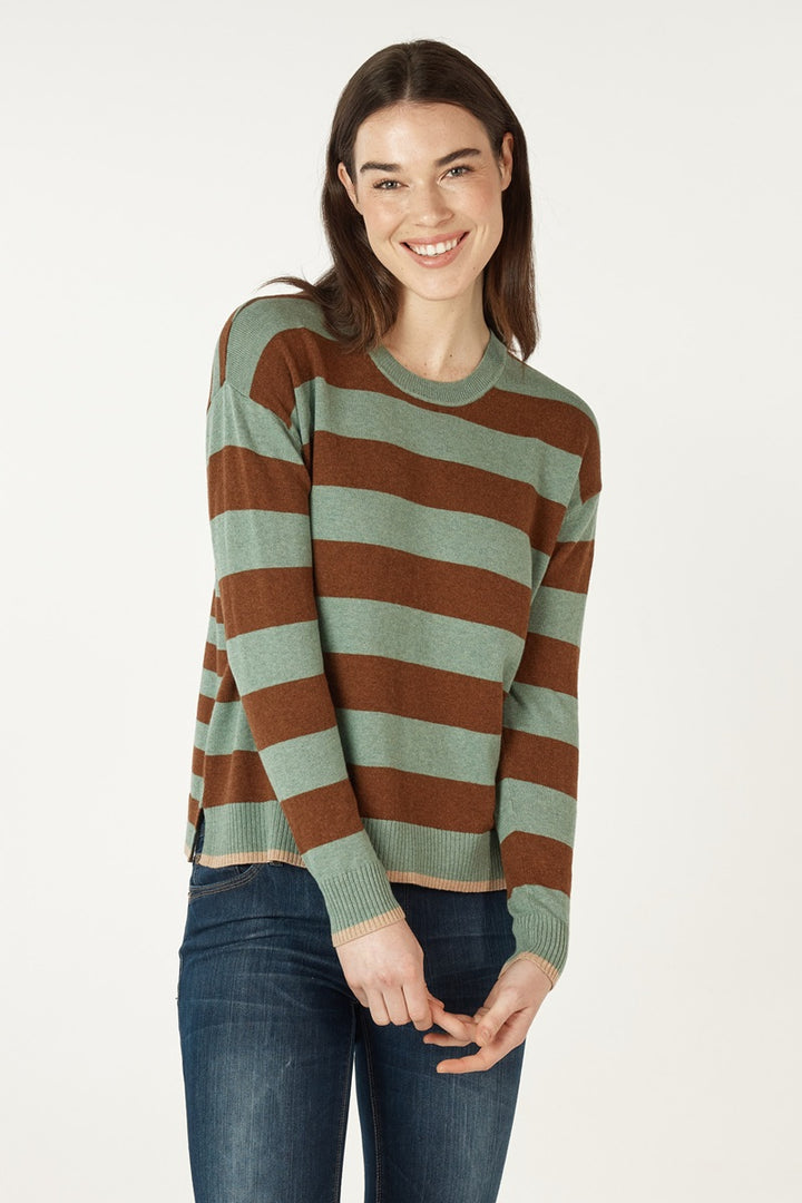 Block Stripe Crew in Moss ZP7127 by Zaket & Plover in XS / Moss