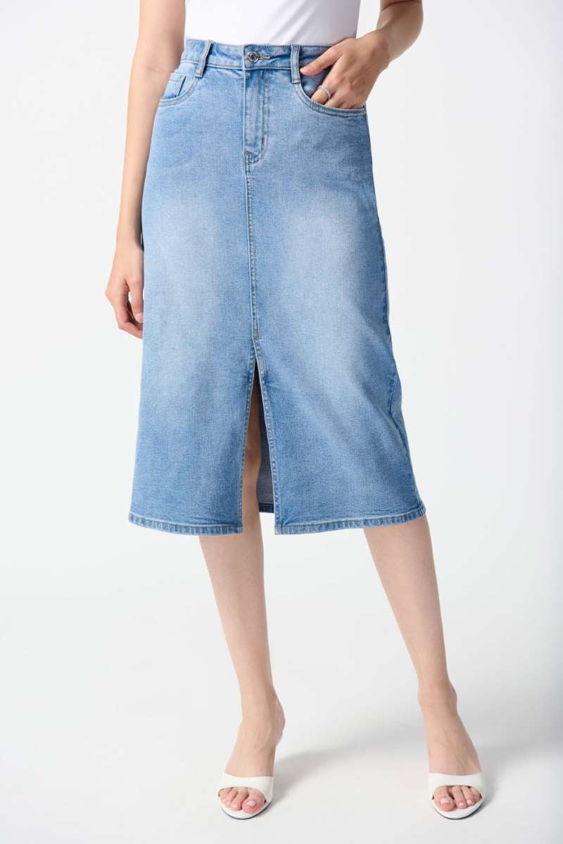 Denim A Line Skirt in Light Blue 242919 by Joseph Ribkoff