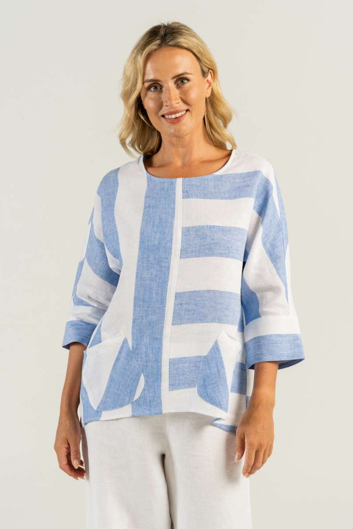 Dolman Sleeve Top in Chambray/White SW792C by See Saw in 8 / Chambray/White