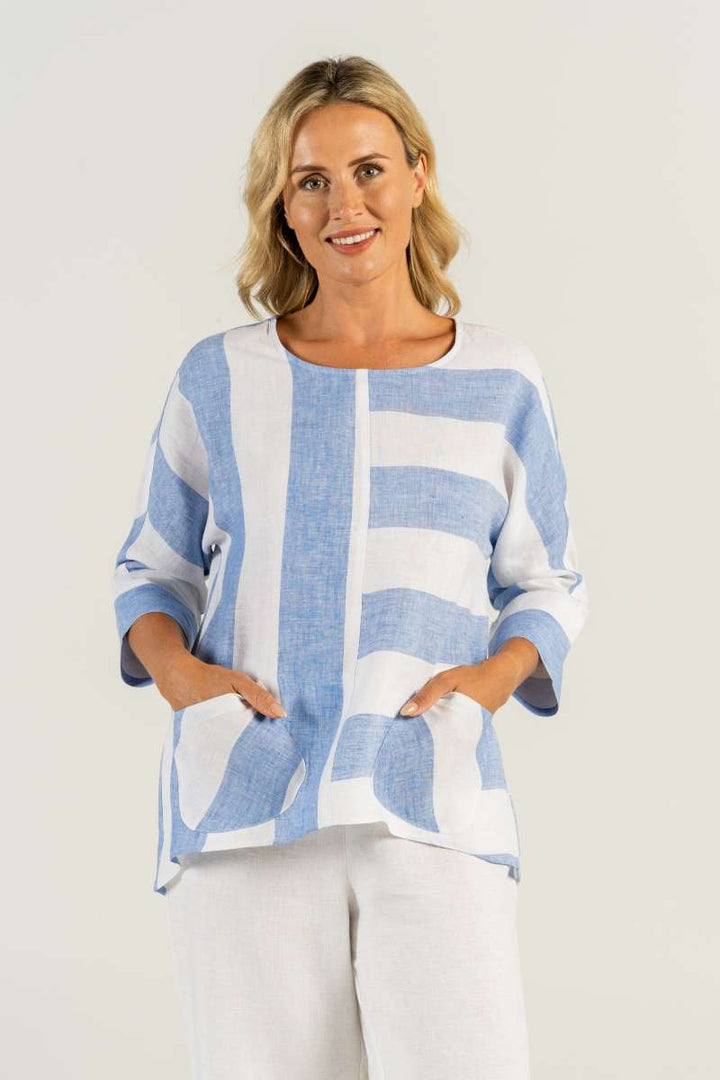 Dolman Sleeve Top in Chambray/White SW792C by See Saw in 8 / Chambray/White
