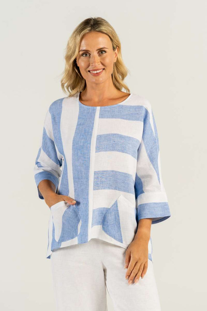 Dolman Sleeve Top in Chambray/White SW792C by See Saw in 8 / Chambray/White