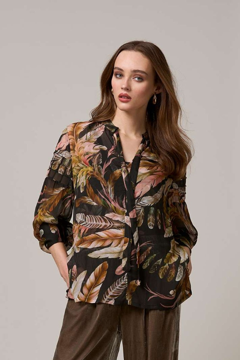 Featherington Blouse in Black Multi LS2946 by Loobie's Story