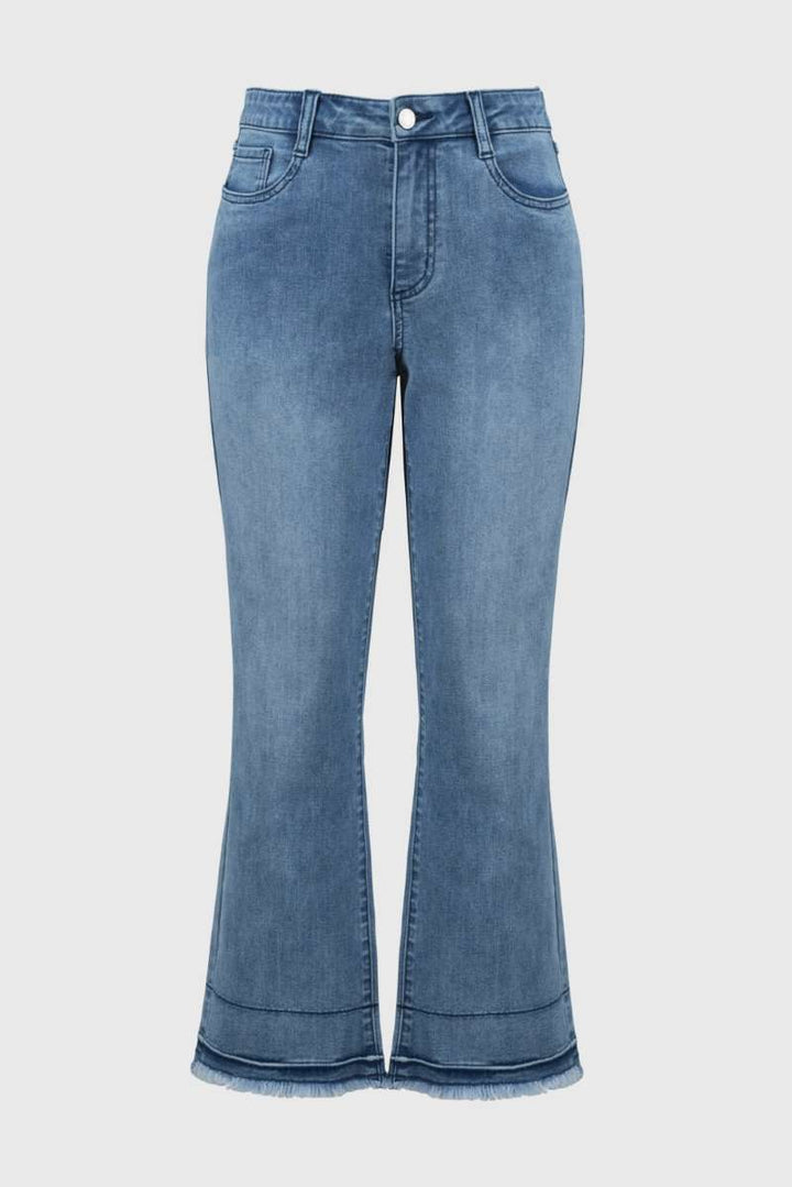 Flare Crop Stretch Jeans in Vintage Blue 251957 by Joseph Ribkoff in 14 / Vintage Blue