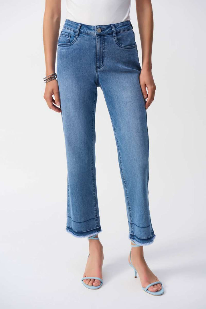 Flare Crop Stretch Jeans in Vintage Blue 251957 by Joseph Ribkoff in 14 / Vintage Blue