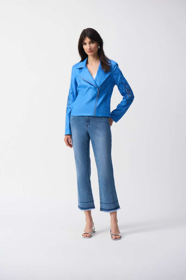 Moto Jacket in Coastal Blue 251936 by Joseph Ribkoff in XS / Coastal Blue