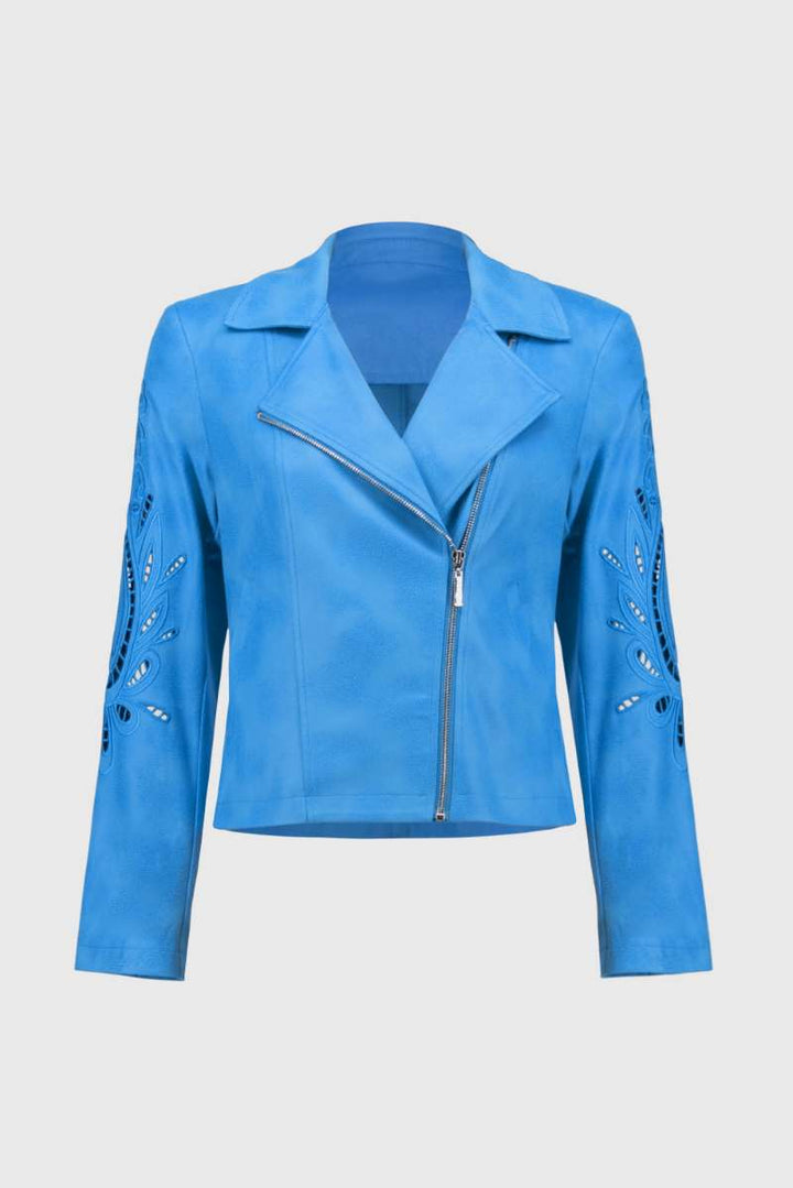 Moto Jacket in Coastal Blue 251936 by Joseph Ribkoff in XS / Coastal Blue