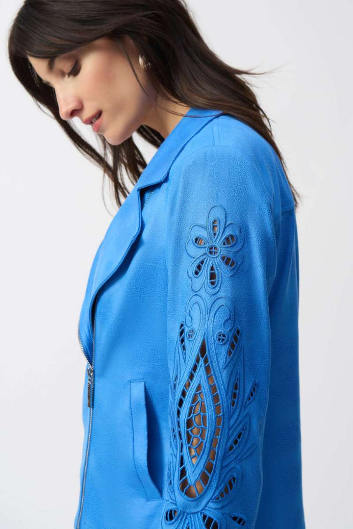 Moto Jacket in Coastal Blue 251936 by Joseph Ribkoff in XS / Coastal Blue