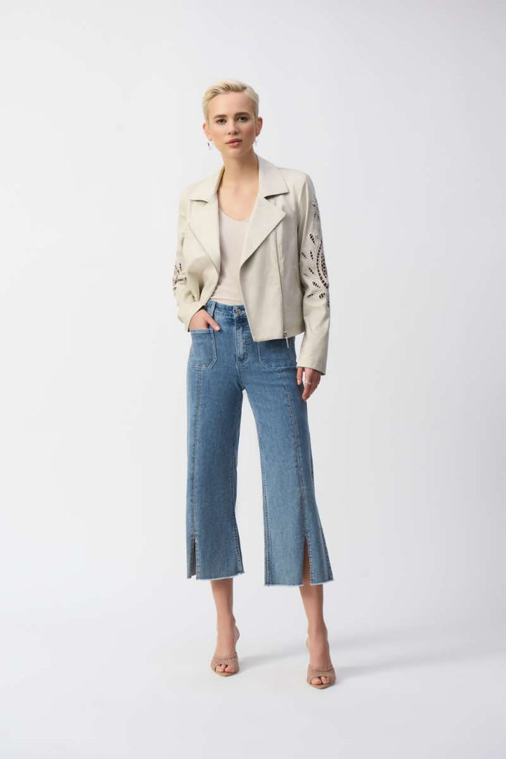 Moto Jacket in Moonstone 251936 by Joseph Ribkoff in S / Moonstone