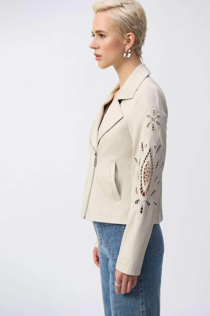 Moto Jacket in Moonstone 251936 by Joseph Ribkoff in S / Moonstone