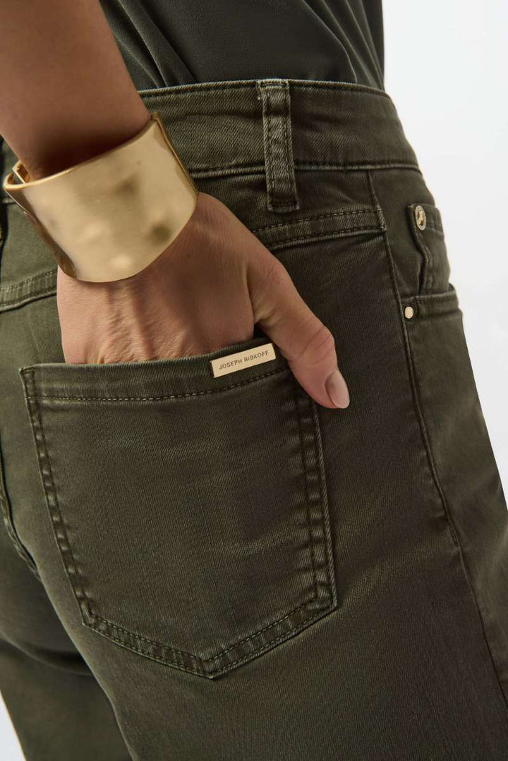 Goldie Classic Wide-Leg Stretch Featherweave Denim Jeans 253950 by Joseph Ribkoff in 6 / Avocado