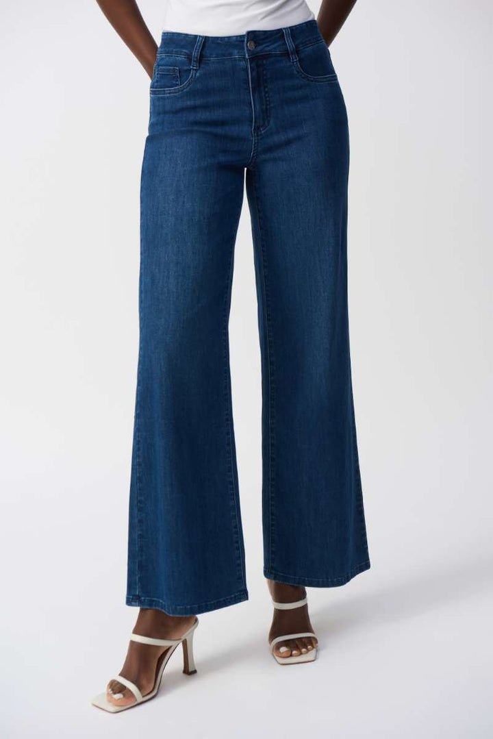 Goldie Classic Wide-Leg Stretch Jeans Featherweave Denim Jeans in 251968 by Joseph Ribkoff in 2 / Black