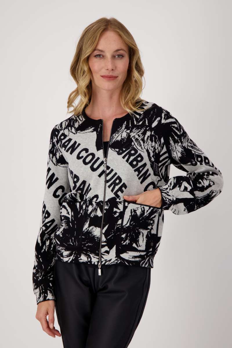 Jacket Knit Flowering + Lettering in Black Pattern 806668MNR by Monari
