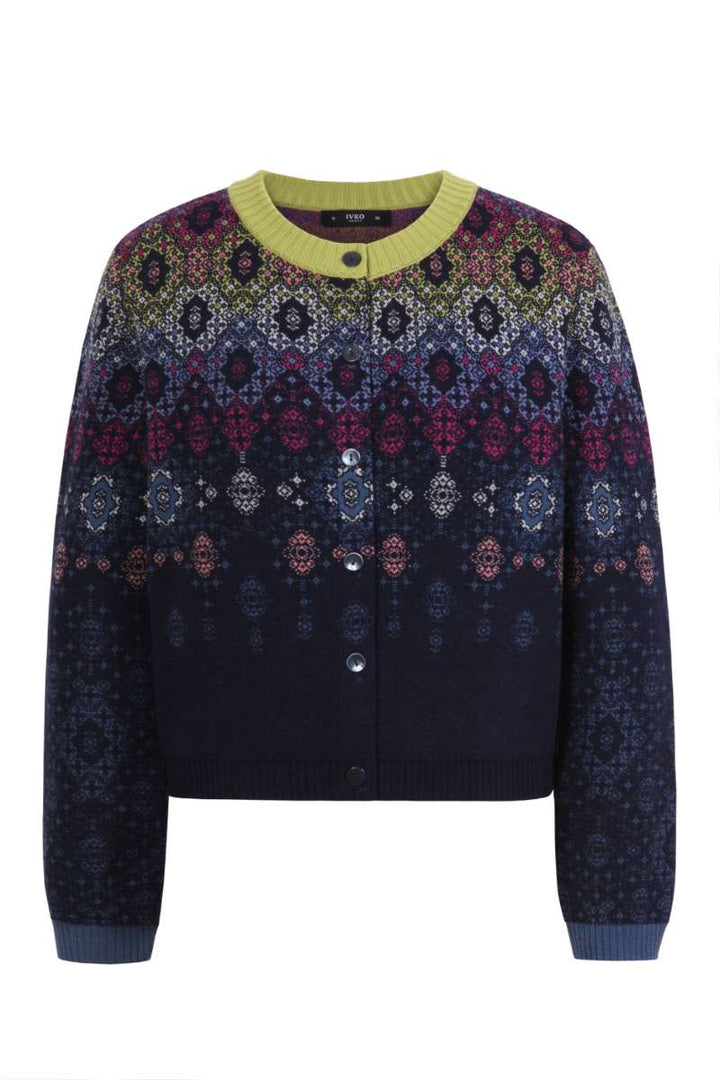 Jacquard Cardigan, Ornament Pattern 242721 by IVKO in 40 / Navy