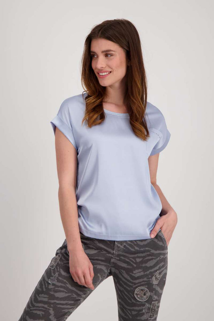 Jersey Blouse Basic Jewelry in Soft Sky 807252MNR by Monari in 34 / Soft Sky