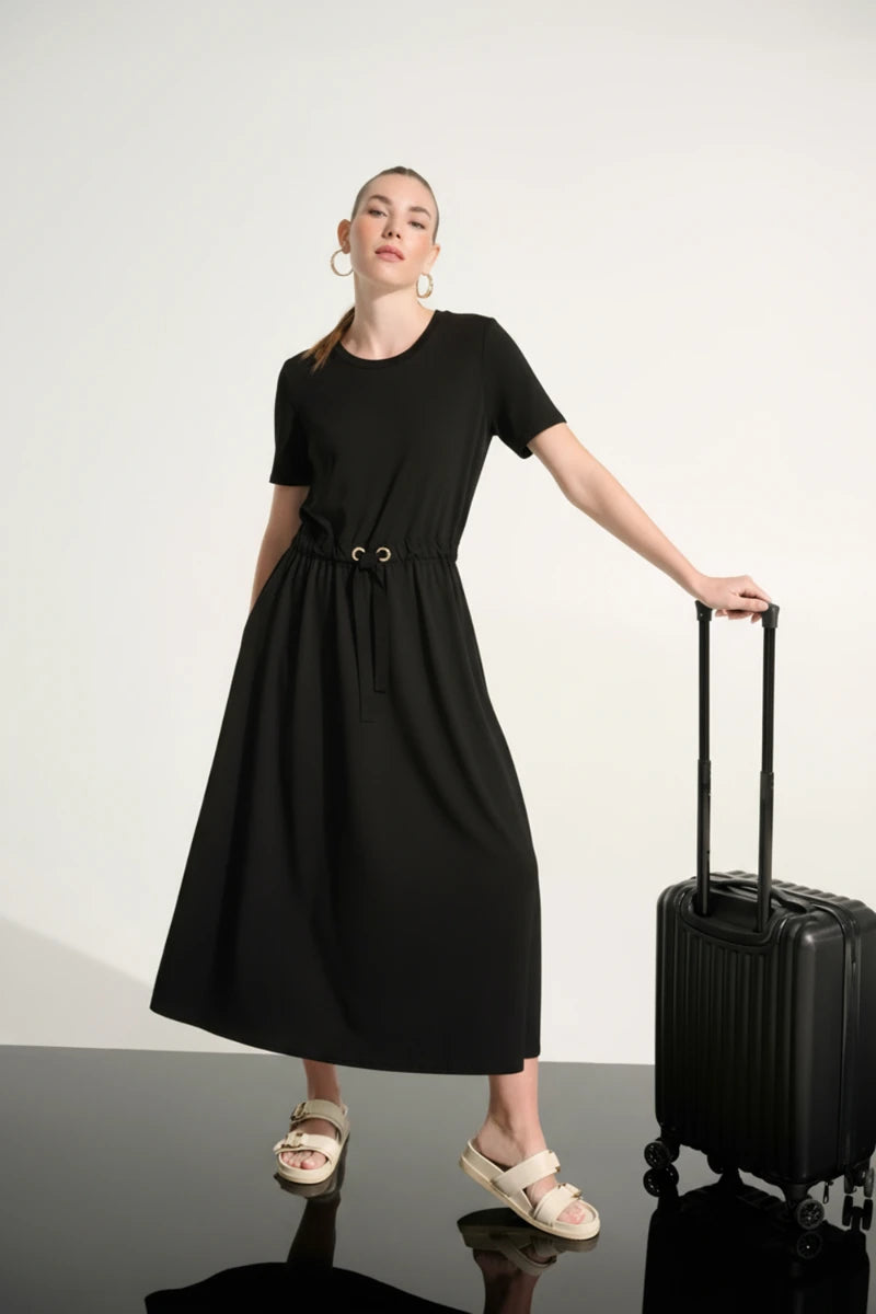 Jersey And Memory Fit & Flare Dress With Waist Detail in Black by Jose