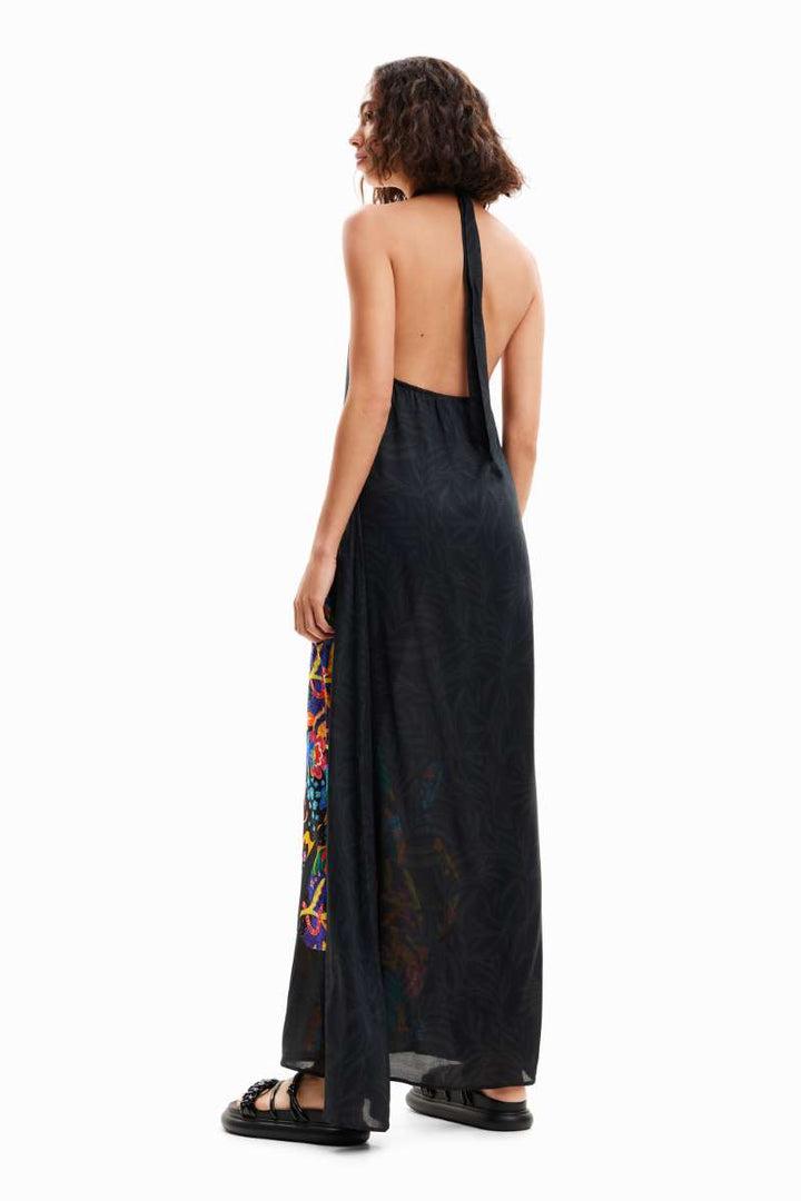 DESIGUAL Jungle Design Maxi Halter Neck Dress in Black 24SWMW142000 by Desigual in L