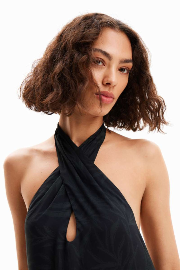 DESIGUAL Jungle Design Maxi Halter Neck Dress in Black 24SWMW142000 by Desigual in L