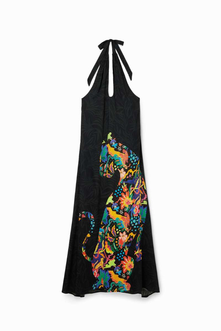 DESIGUAL Jungle Design Maxi Halter Neck Dress in Black 24SWMW142000 by Desigual in L