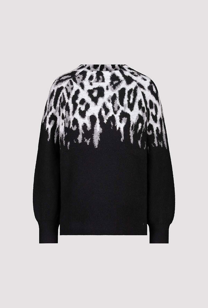 Leo Jacquard Sweater 807452MNR in Schwarz Pattern by Monari in 44
