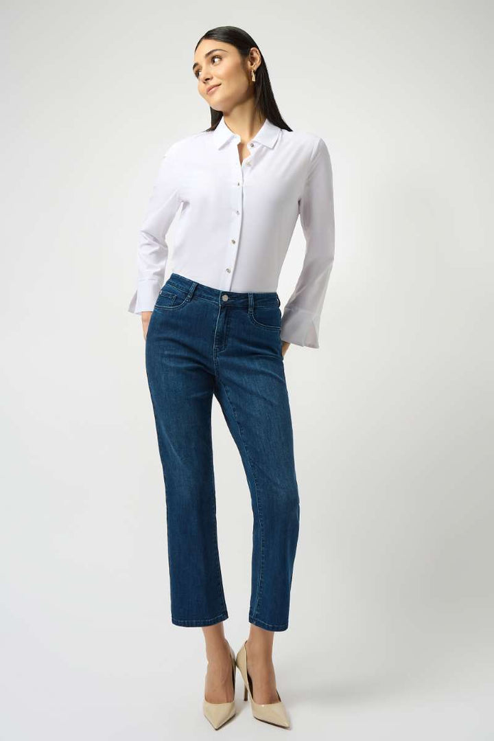 Margot Classic Straight Leg Featherweave Denim Jeans in 252926 by Joseph Ribkoff in Dark Blue Denim / 6