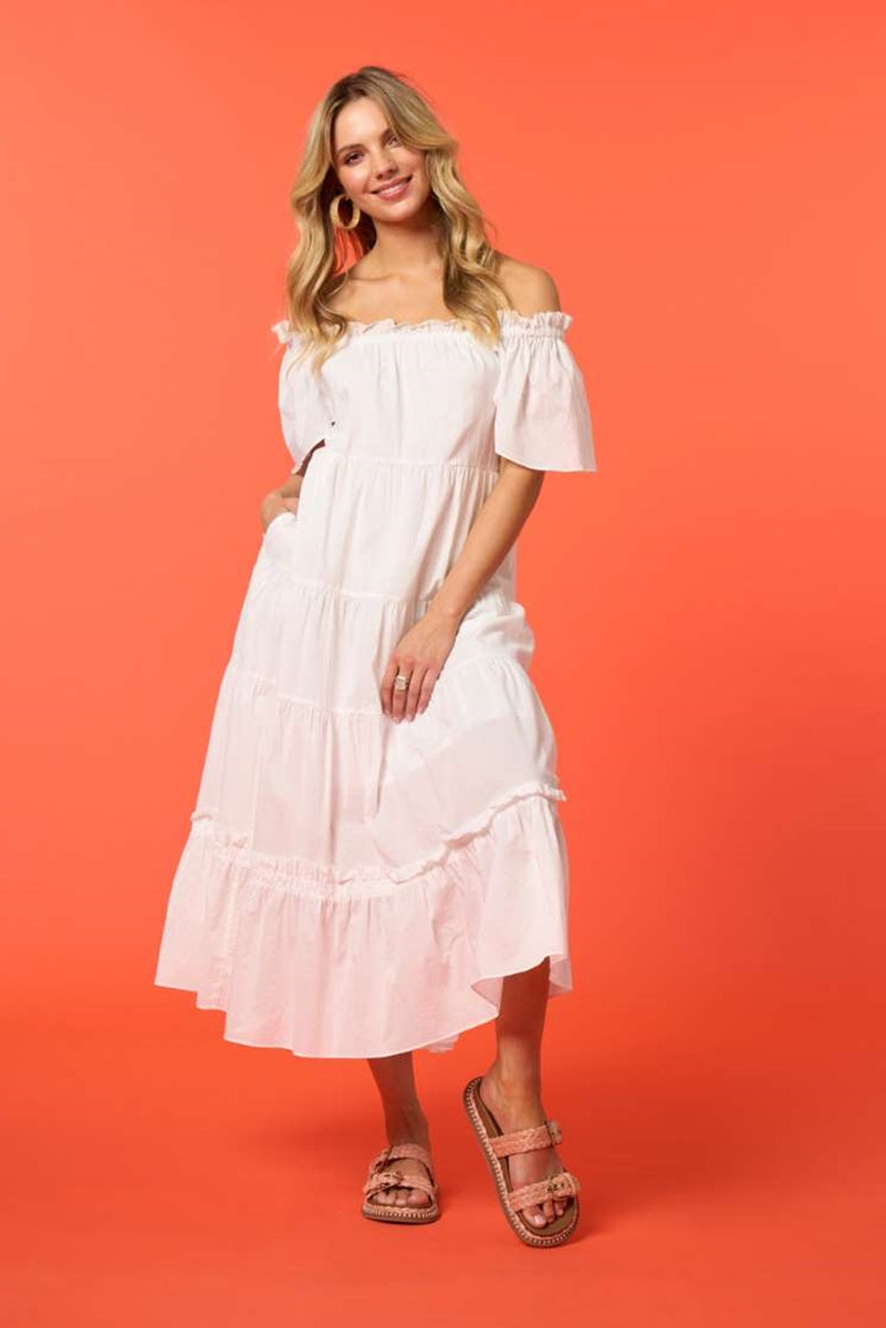 Matisse Midi Dress in White LS2550 by Loobie's Story