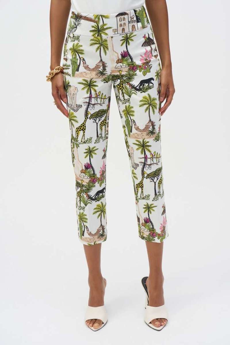 Jungle Print Millennium Crop Pants in Vanilla/Multi 252232 by Joseph Ribkoff