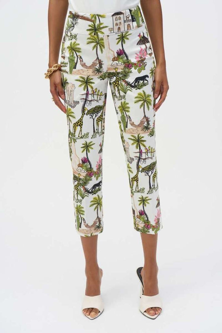 Jungle Print Millennium Crop Pants in Vanilla/Multi 252232 by Joseph Ribkoff in 4 / Vanilla/Multi