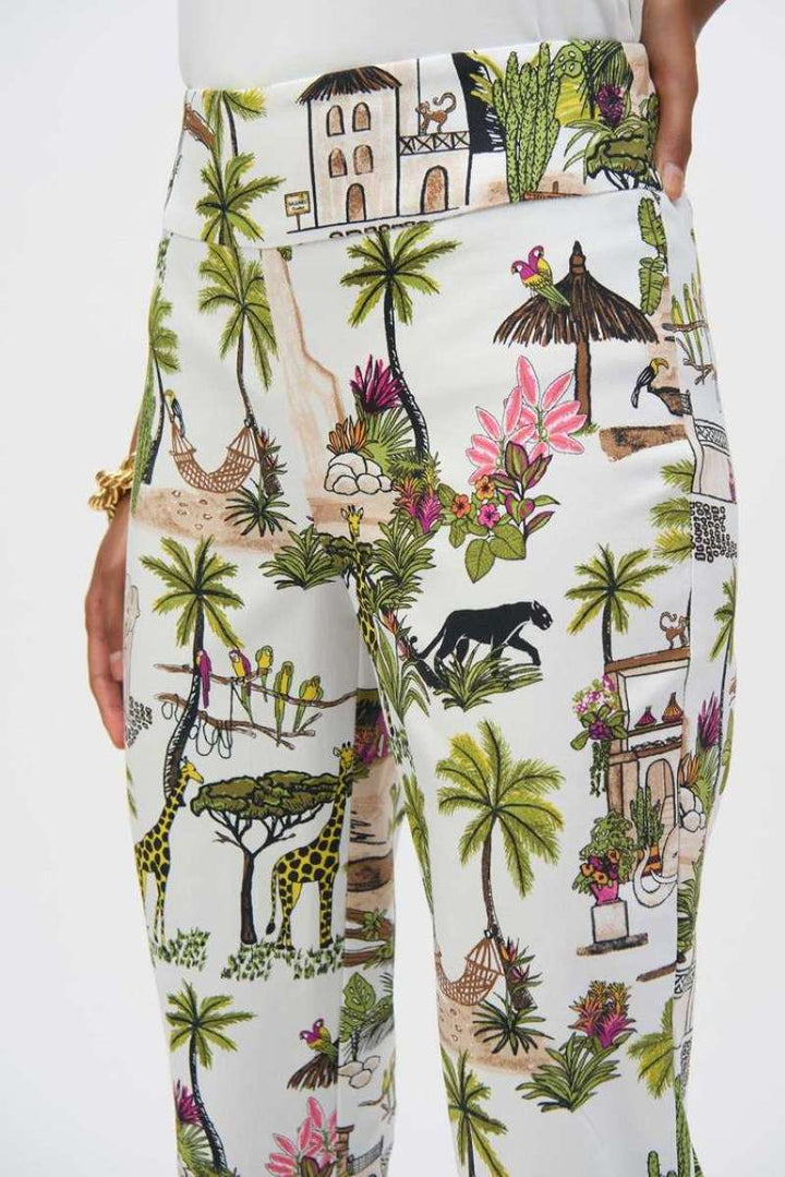 Jungle Print Millennium Crop Pants in Vanilla/Multi 252232 by Joseph Ribkoff in 4 / Vanilla/Multi