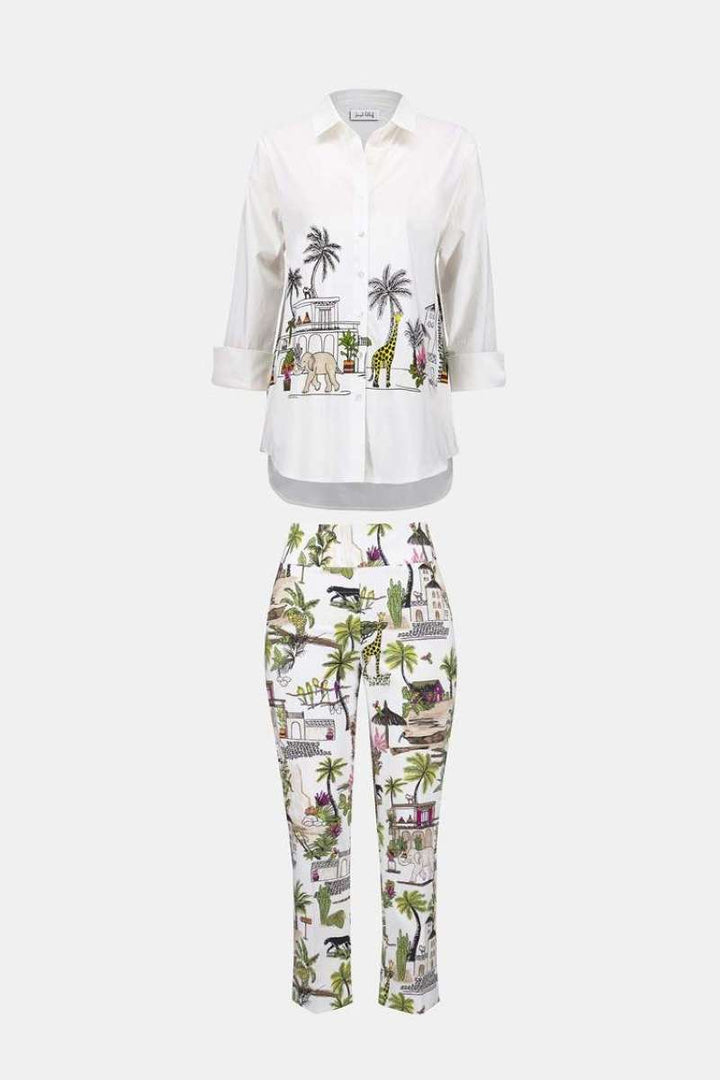 Jungle Print Millennium Crop Pants in Vanilla/Multi 252232 by Joseph Ribkoff in 4 / Vanilla/Multi