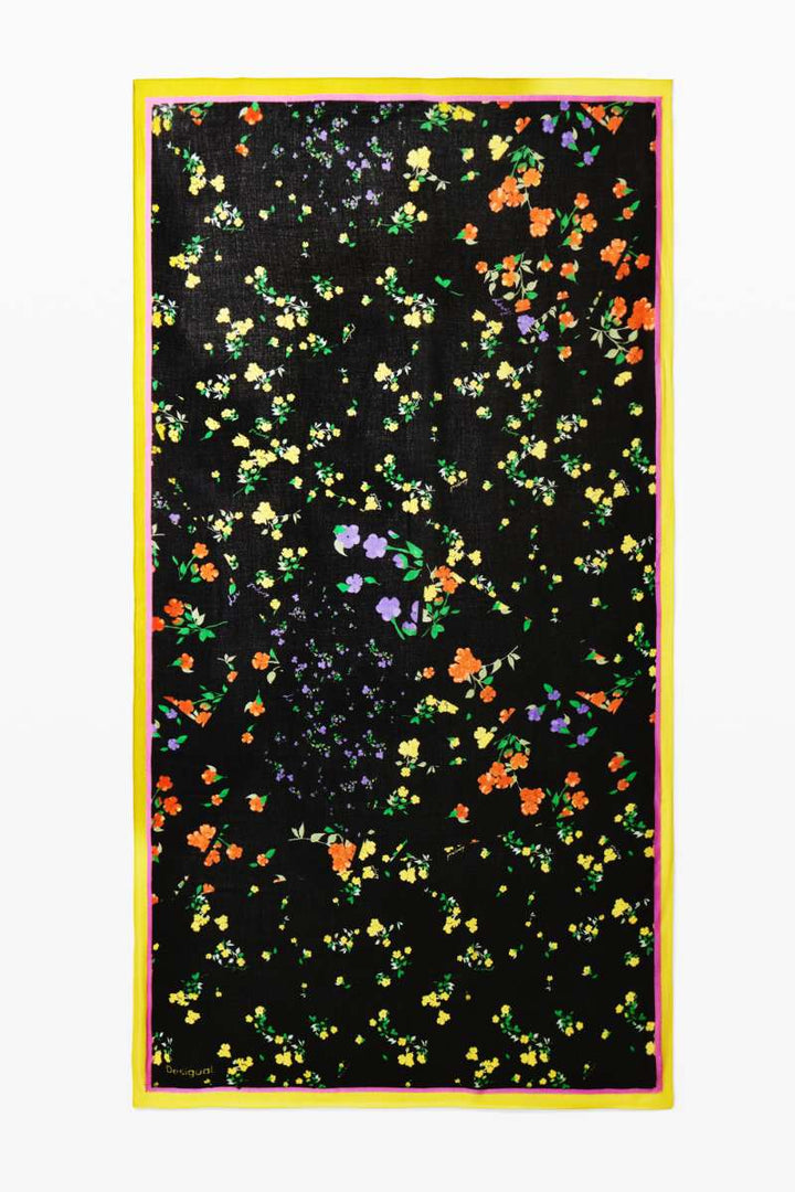 DESIGUAL Mixed Flowers Rectangle Foulard in Black 24WAWA11 by Desigual in OS / Black