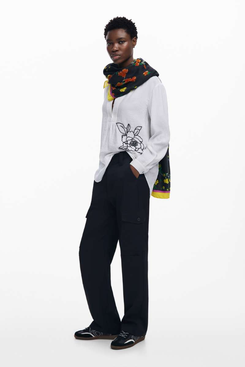 Mixed Flowers Rectangle Foulard in Black 24WAWA11 by Desigual