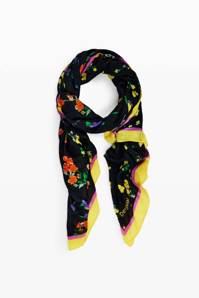 Mixed Flowers Rectangle Foulard in Black 24WAWA11 by Desigual